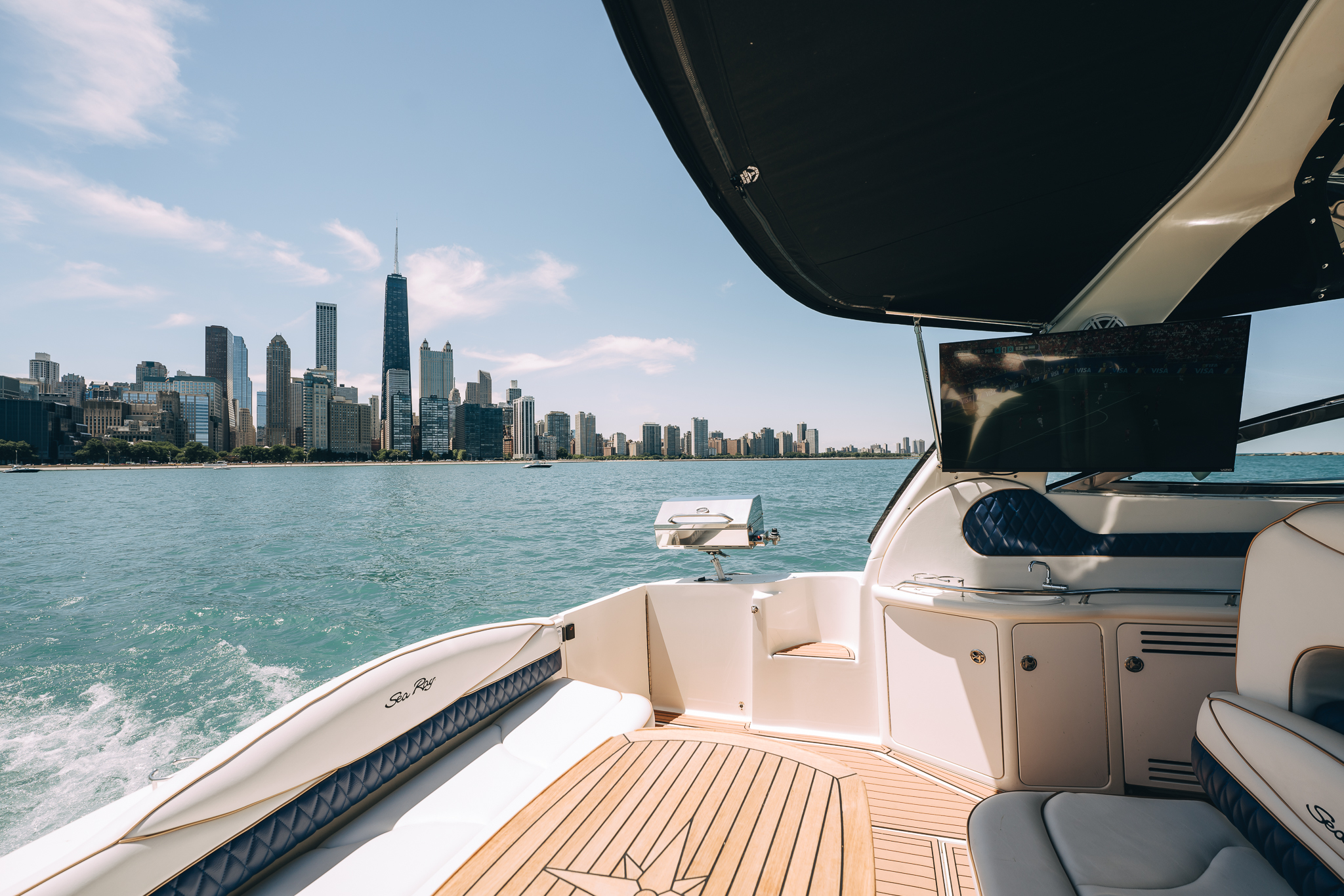 Deck seating and table aboard Soulshine
