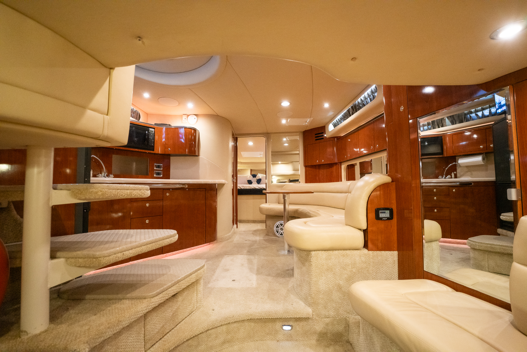 Pale salon seating aboard Soulshine